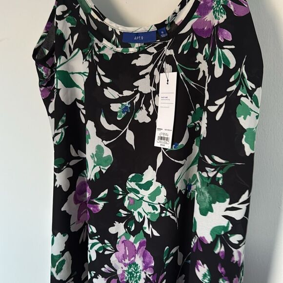 Apt. 9‎ Floral Camisole Black Green Purple Sleeveless Adjustable Straps Size Med - Picture 3 of 9